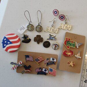 Americana/Patriotic Pins/Earrings Lot
